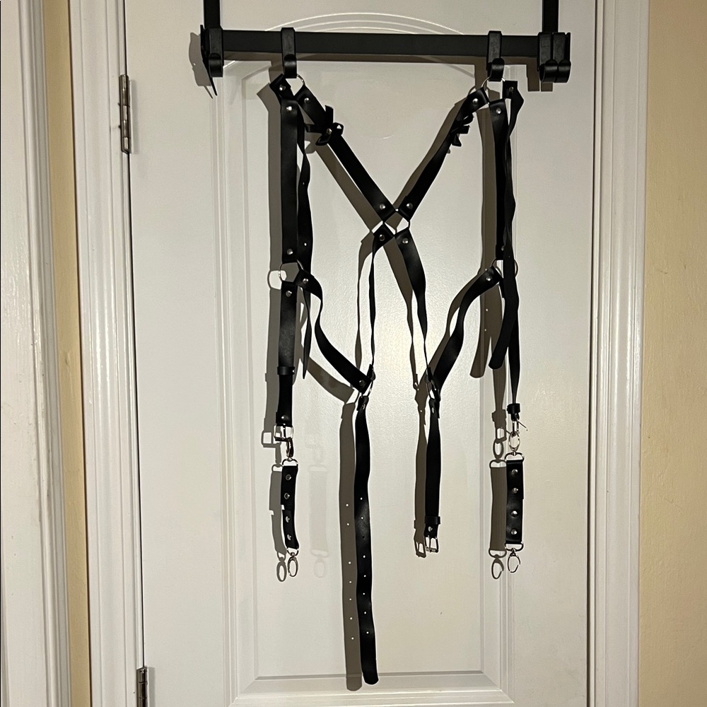 Men's Black Leather Strap Harness